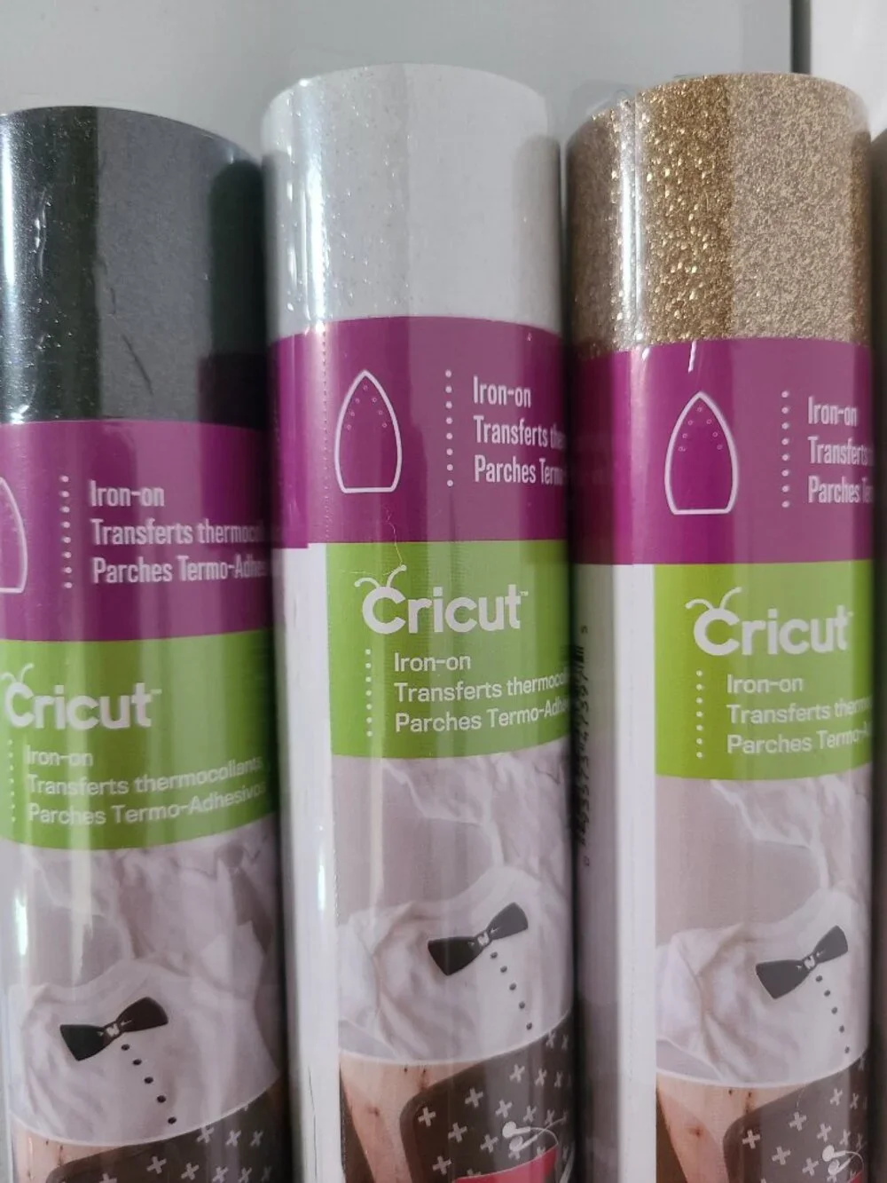 Cricut Iron-On Glitter HTV Black Gold White - Lot of 3